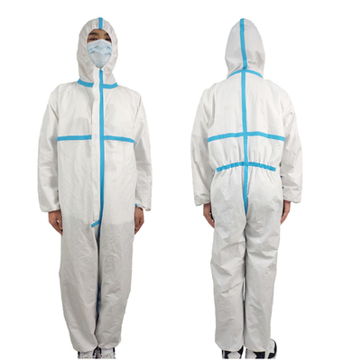 ชุดจั๊มสูทสีขาวชุดป้องกันทางการแพทย์ระบายอากาศทิ้งชุดทนสารเคมีHood
